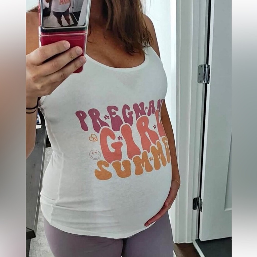 White Graphic Racerback Tank Top - 'Pregnant Girl Summer'